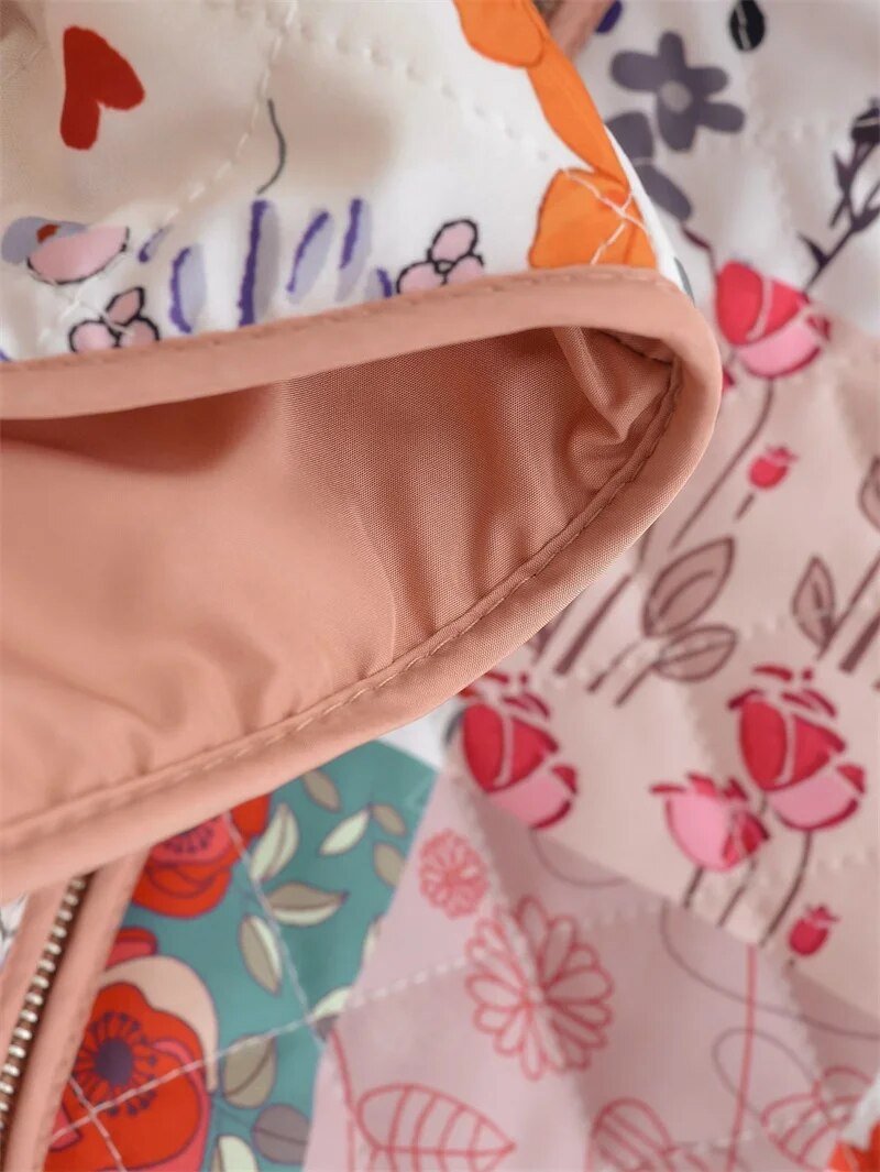 Retro Floral Zip-Up Quilted Skirt