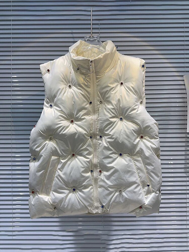Sequined Quilted Stand Collar Vest
